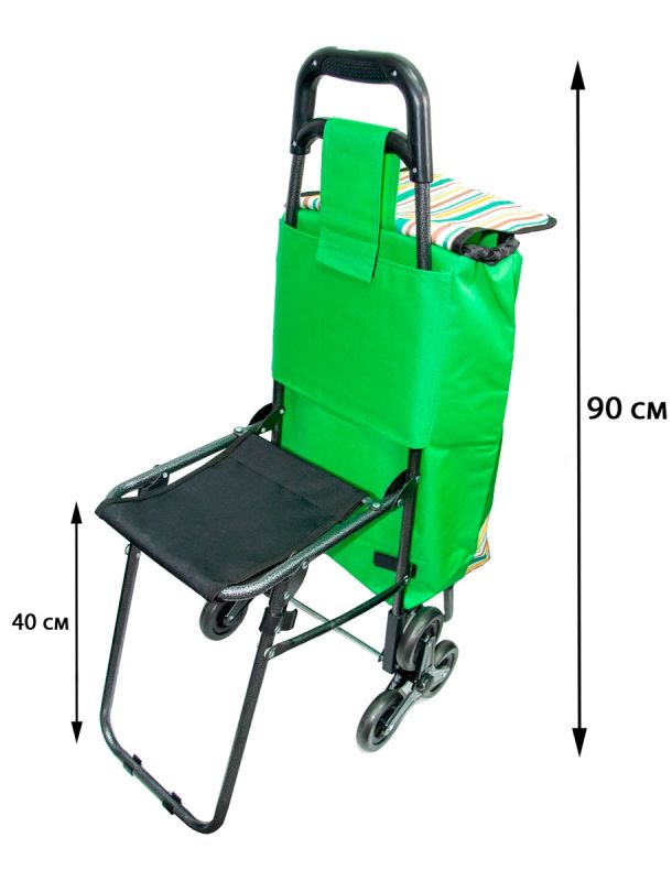 Господарська тачка на колесах Колір №18 - зелена з кольоровими смужками візок-кравчучка