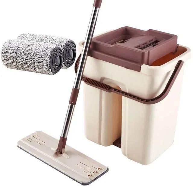 Швабра з віджимом і відром Scratch Cleaning Mop Бежево-коричнева плоска швабра для миття підлоги