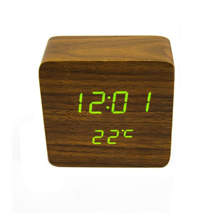 Годинник настільний електронний VST-872 Коричневе дерево світлодіодний годинник з термометром на батарейках