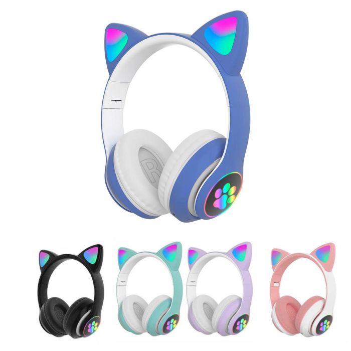 Безпровідні навушники для дівчат з котячими вушками CAT STN-28 Bluetooth гарнітура з мікрофоном Синій