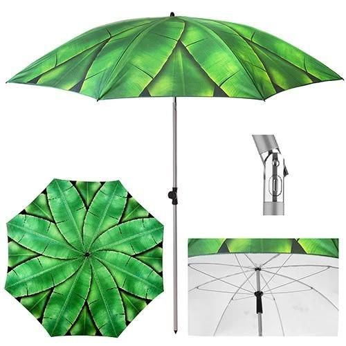 Великий пляжний зонт 1.8 м. Зелений пальмове листя - посилений складаний парасолька для пляжу