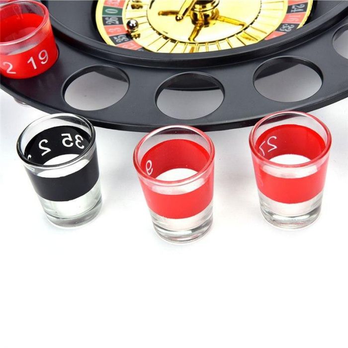 Гра п'яна рулетка з чарками 16 шт Червоно-Чорна алко рулетка зі стопками алкогольная рулетка