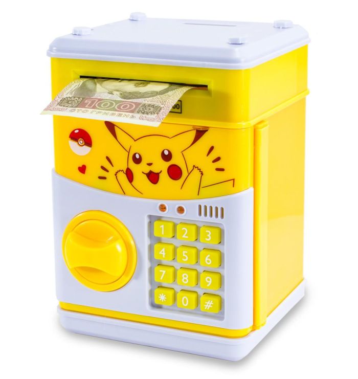 Дитячий сейф з кодом для грошей іграшковий Пікачу жовтий дитяча музична скарбничка - дитячий сейф