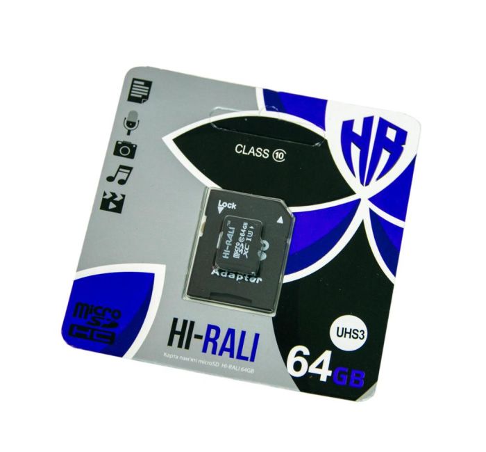Мікро сд карта пам'яті HI-RALI 64 гб з адаптером class 10 карта пам'яті sd для фотоапарата телефону