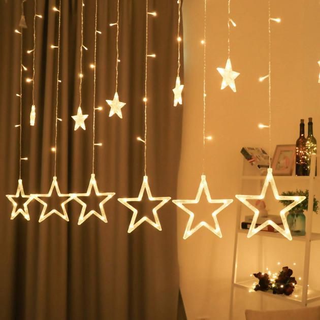 Світлодіодна гірлянда штора зірки Star curtain 12-WW 4 м 120 LED новорічна гірлянда Теплий білий гирлянда