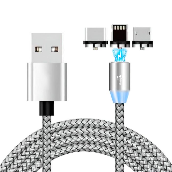 Магнітний кабель для зарядки 3в1 X-Cable Сріблястий кабель type-c/lightning/micro usb зарядний кабель