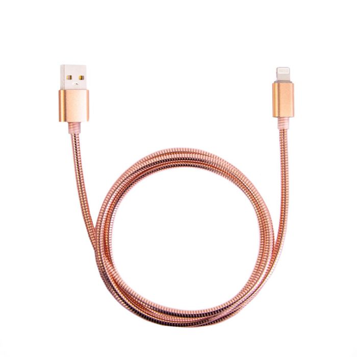 Lightning кабель для айфона металевий Рожеве золото шнур для зарядки айфона - кабель лайтнінг 1м