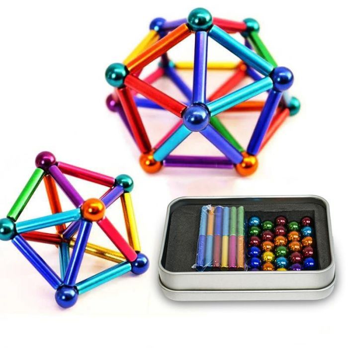 Неокуб магнітні кульки Neo Mix Color 36 кольорових паличок 27 кольорових кульок магнітний конструктор