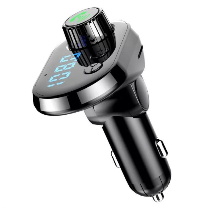 Bluetooth трансмітер з кабелем Type-C/MicroUSB/Lightning Car Q15 Чорно-сірий FM модулятор для авто