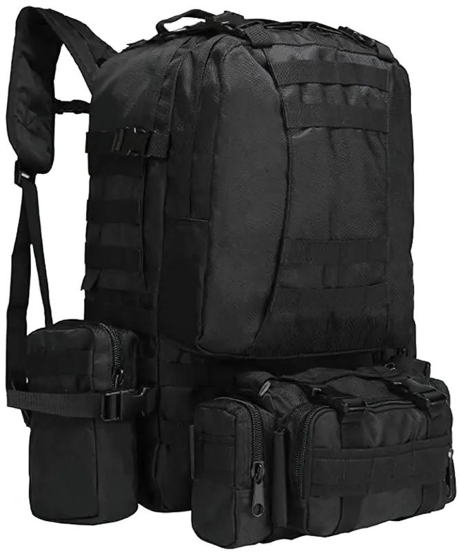 Чоловічий рюкзак тактичний з підсумками B08 - Чорний 55л рюкзак бойовий і туристичний тактический рюкзак