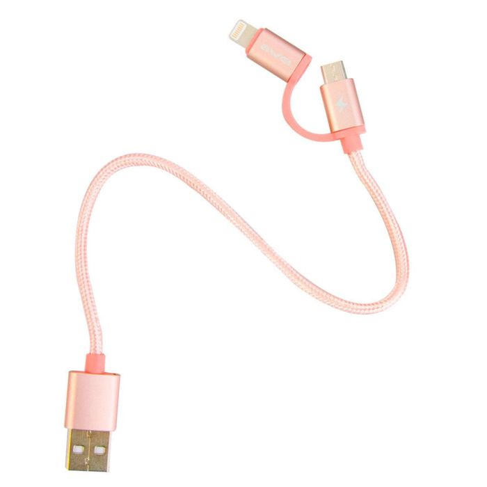 Кабель для зарядки телефону 2в1 Awei CL-930C Рожевий зарядний кабель Lightning та шнур мікро usb 20 см