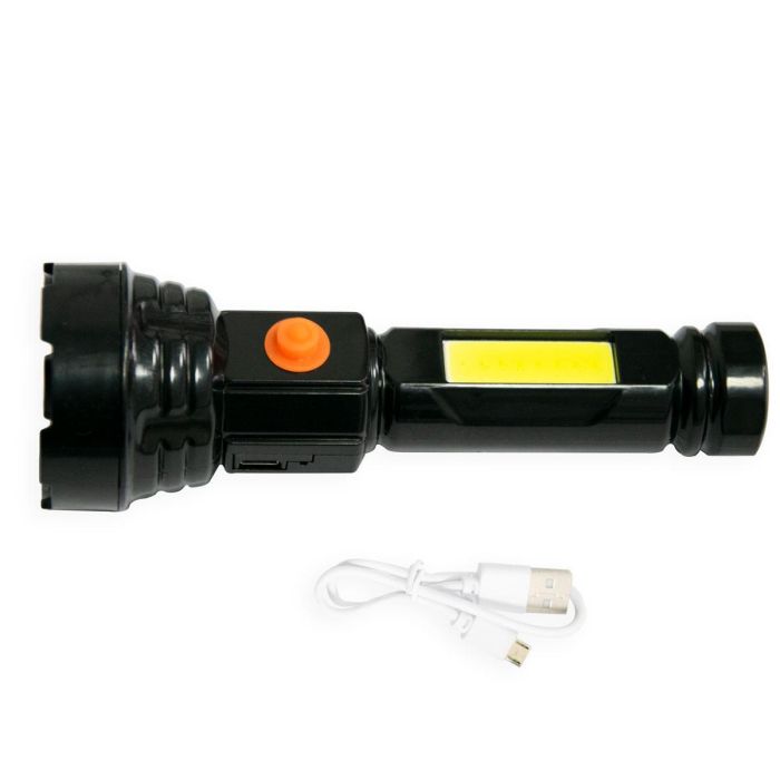 Ручний ліхтар акумуляторний з COB Panther PT-8916B Чорний ліхтарик світлодіодний переносний фонарик