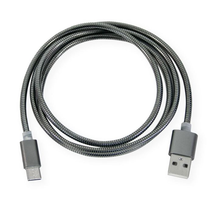 Шнур для телефону - кабель Type-C Spring Чорно-сріблястий 1м шнур для заряджання телефону тайп сі