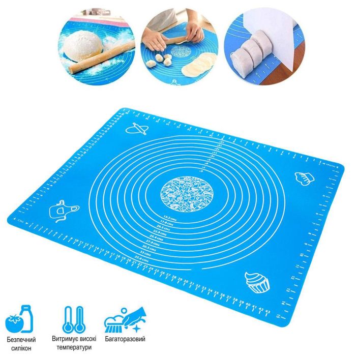 Силіконовий коврик для тіста 40х50см Блакитний силіконовий килимок для випічки силиконовый коврик