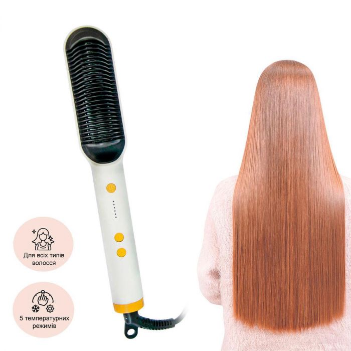 Вирівнювач для волосся Hair Straightener HQT-909B Біло-золота щітка випрямляч для волосся стайлер