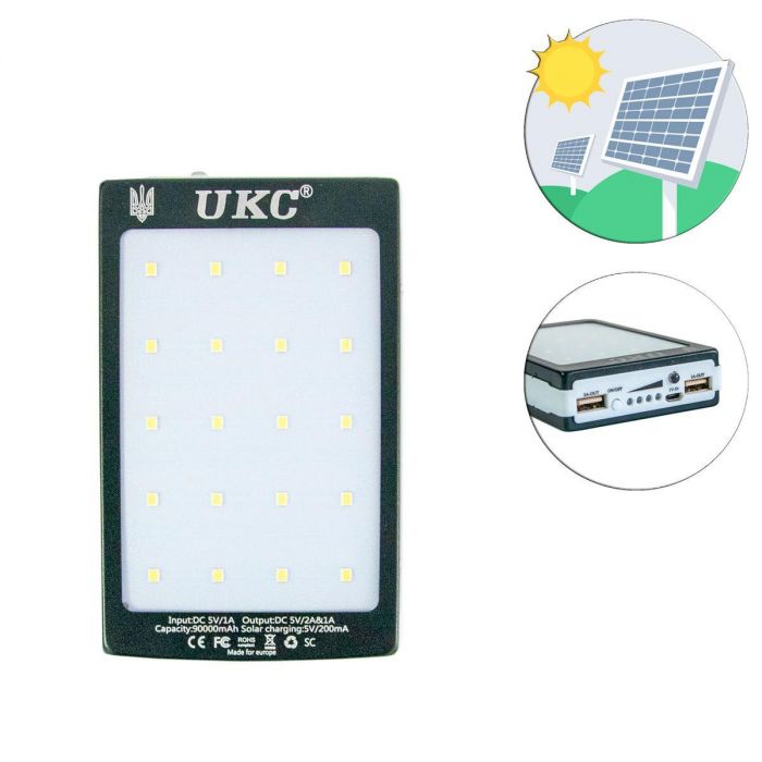 Повербанк сонячна батарея UKC Solar Power Bank 90000 з УФ-ліхтариком портативний акумулятор УМБ