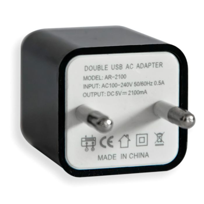 Мережевий зарядний пристрій 2хUSB AR-2100 Чорний адаптер для зарядки телефону 2.1А зарядка для телефона