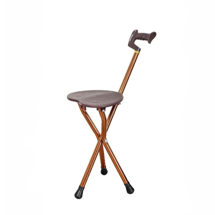 Тростина-стілець для ходьби 93см Коричнева телескопічна тростина з розкладним стульчиком для людей похилого віку