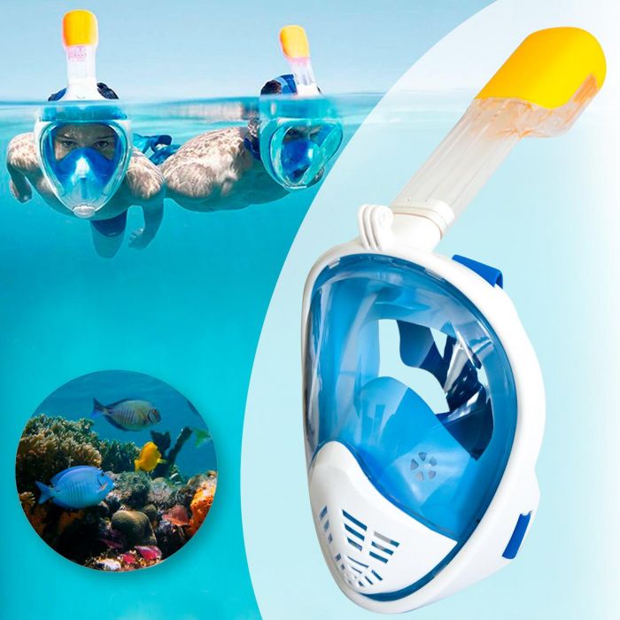 Маска для плавання на все лице L/XL Free Breath - M2068G Синя підводна маска для снорклінгу з трубкою