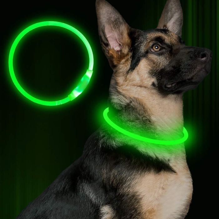 Нашийник для собак що світиться 50см Зелений USB LED нашийник для цуценят з підсвічуванням відрізний